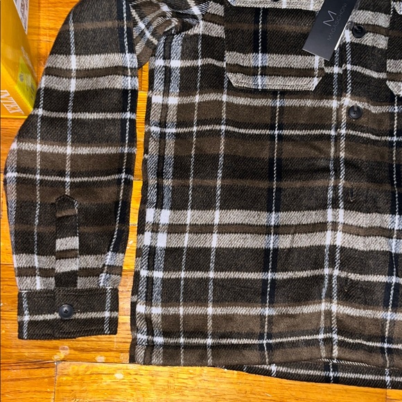 Magaschoni Men's Plaid Shirt Jacket - Black and Brown - Picture 6 of 10
